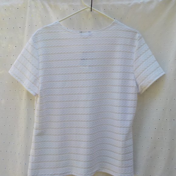 NWT White short sleeve Dress Top with partial sheer stripes SZ XL - Picture 12 of 16